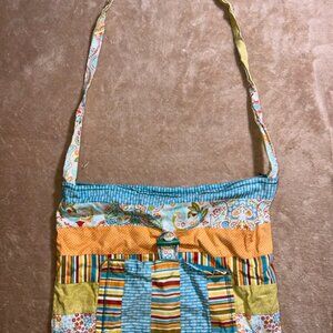 Homemade Patchwork Stripe Floral Zip Long Strap BOHO Cloth‎ Crossbody Purse (Z)